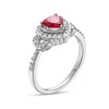 Thumbnail Image 3 of Heart-Shaped Lab-Created Ruby and White Lab-Created Sapphire Scallop Frame Leaf-Sides Flower Ring in Sterling Silver