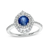 Thumbnail Image 0 of 6.0mm Blue and White Lab-Created Sapphire Double Crown Frame Ring in Sterling Silver
