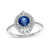 Thumbnail Image 0 of 6.0mm Blue and White Lab-Created Sapphire Double Crown Frame Ring in Sterling Silver