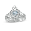 Thumbnail Image 0 of 5.0mm Heart-Shaped Aquamarine and 0.29 CT. T.W. Diamond Frame Claddagh Bridal Set in Sterling Silver