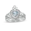 Thumbnail Image 1 of 5.0mm Heart-Shaped Aquamarine and 0.29 CT. T.W. Diamond Frame Claddagh Bridal Set in Sterling Silver