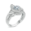 Thumbnail Image 2 of 5.0mm Heart-Shaped Aquamarine and 0.29 CT. T.W. Diamond Frame Claddagh Bridal Set in Sterling Silver