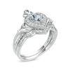 Thumbnail Image 3 of 5.0mm Heart-Shaped Aquamarine and 0.29 CT. T.W. Diamond Frame Claddagh Bridal Set in Sterling Silver