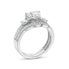 Thumbnail Image 3 of 7.0mm Heart-Shaped White Lab-Created Sapphire Three Stone Vintage-Style Bridal Set in Sterling Silver