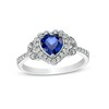 Thumbnail Image 0 of 6.0mm Heart-Shaped Blue and White Lab-Created Sapphire Scallop Frame Leaf-Sides Flower Ring in Sterling Silver