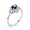 Thumbnail Image 2 of 6.0mm Heart-Shaped Blue and White Lab-Created Sapphire Scallop Frame Leaf-Sides Flower Ring in Sterling Silver
