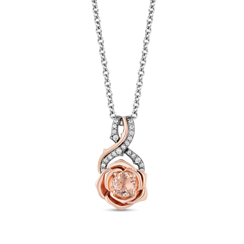 Enchanted Disney Aurora Morganite and 0.085 CT. T.W. Diamond Pendant in Black Sterling Silver and 10K Rose Gold