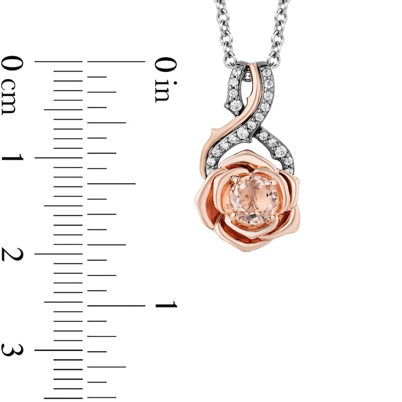 Enchanted Disney Aurora Morganite and 0.085 CT. T.W. Diamond Pendant in Black Sterling Silver and 10K Rose Gold