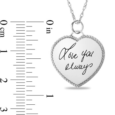 Engravable Your Own Handwriting Rope Frame Heart Pendant in Sterling Silver (1 Image and 2 Lines)
