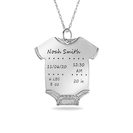 Engravable Birth Stats Baby Onesie Pendant in Sterling Silver (5-8 Lines)