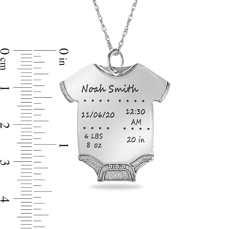 Engravable Birth Stats Baby Onesie Pendant in Sterling Silver (5-8 Lines)