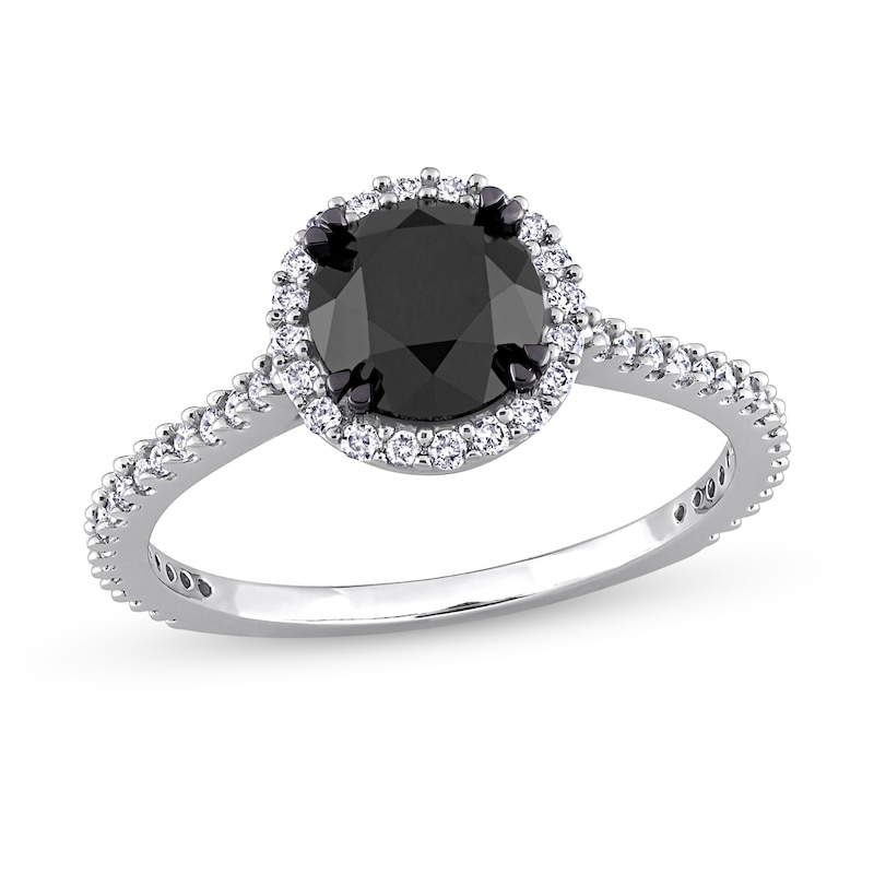 Main Image 1 of 1.77 CT. T.W. Black Enhanced and White Diamond Frame Engagement Ring in 14K White Gold