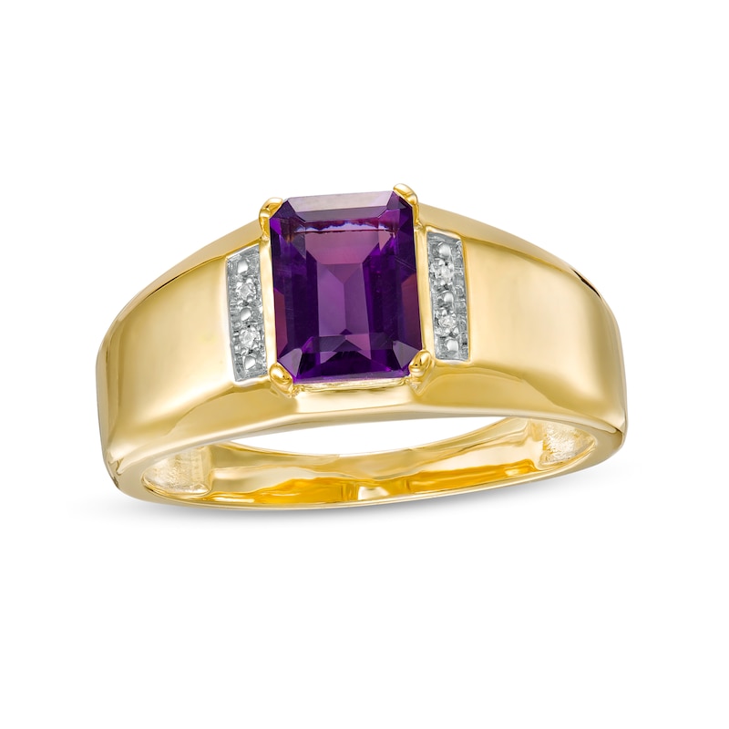 Men's Emerald-Cut Amethyst and Diamond Accent Collar Ring in 10K Gold|Peoples Jewellers