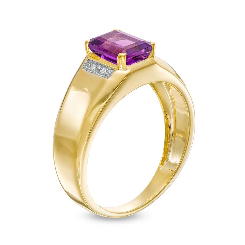 Main Image 3 of Men's Emerald-Cut Amethyst and Diamond Accent Collar Ring in 10K Gold