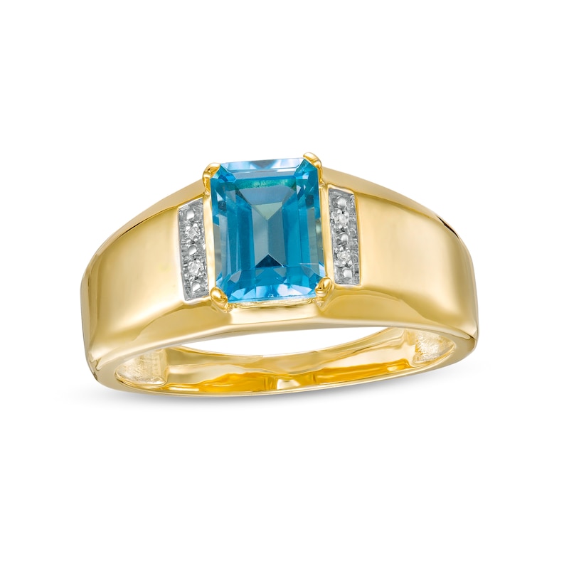 Men's Emerald-Cut Swiss Blue Topaz and Diamond Accent Collar Ring in 10K Gold|Peoples Jewellers