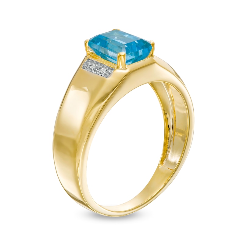 Main Image 3 of Men's Emerald-Cut Swiss Blue Topaz and Diamond Accent Collar Ring in 10K Gold