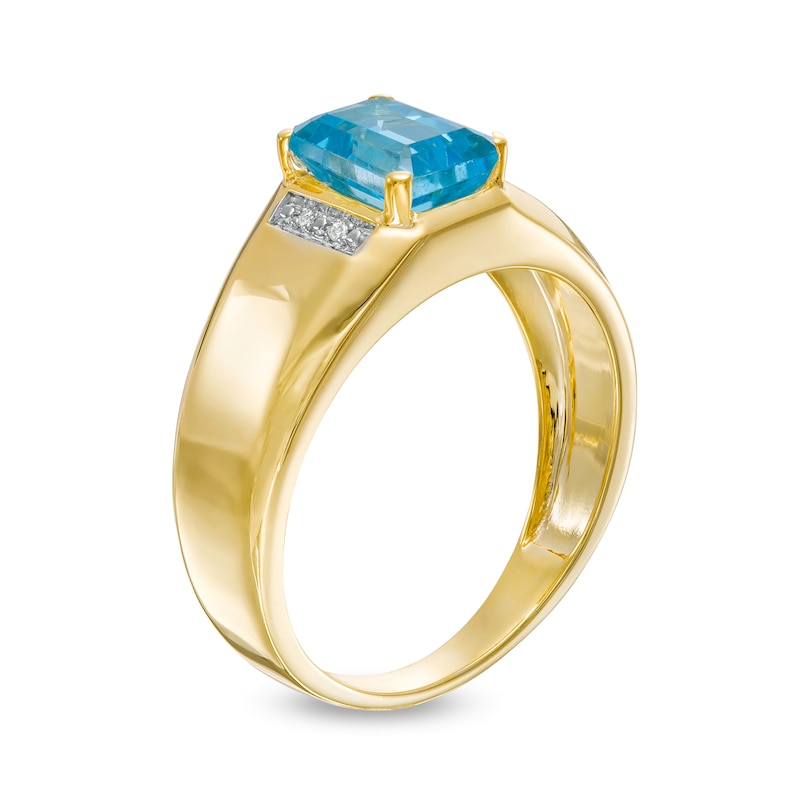 Men's Emerald-Cut Swiss Blue Topaz and Diamond Accent Collar Ring in 10K Gold