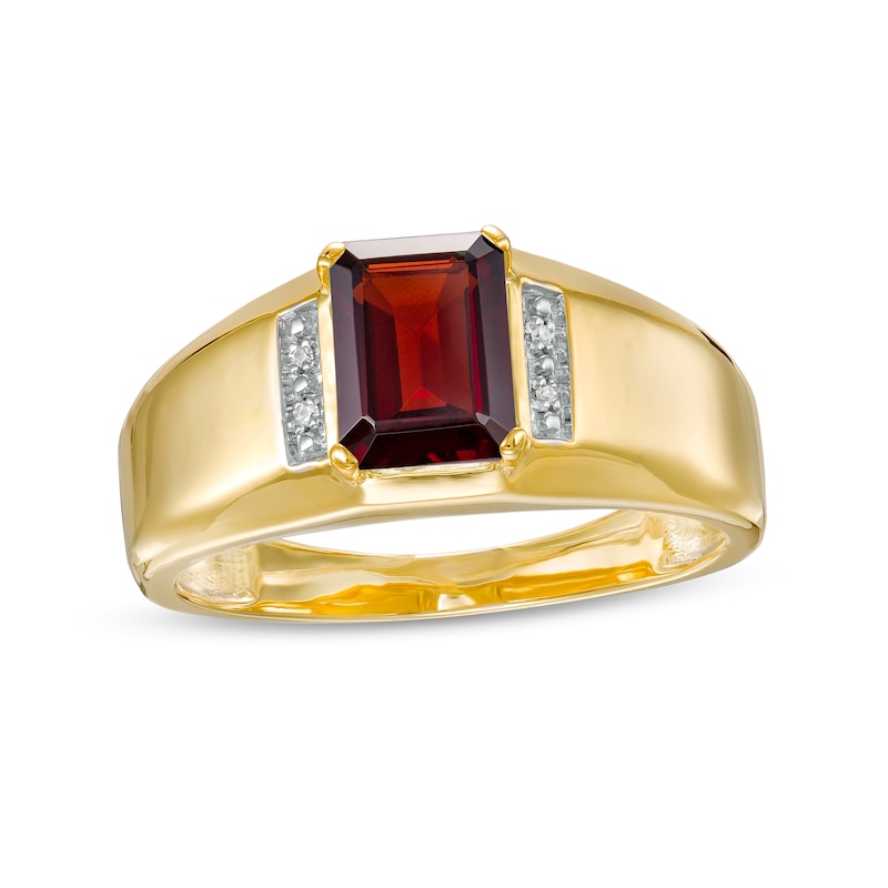 Men's Emerald-Cut Garnet and Diamond Accent Collar Ring in 10K Gold|Peoples Jewellers