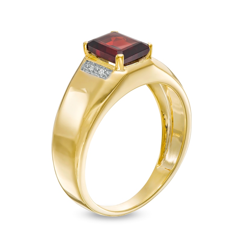 Main Image 3 of Men's Emerald-Cut Garnet and Diamond Accent Collar Ring in 10K Gold