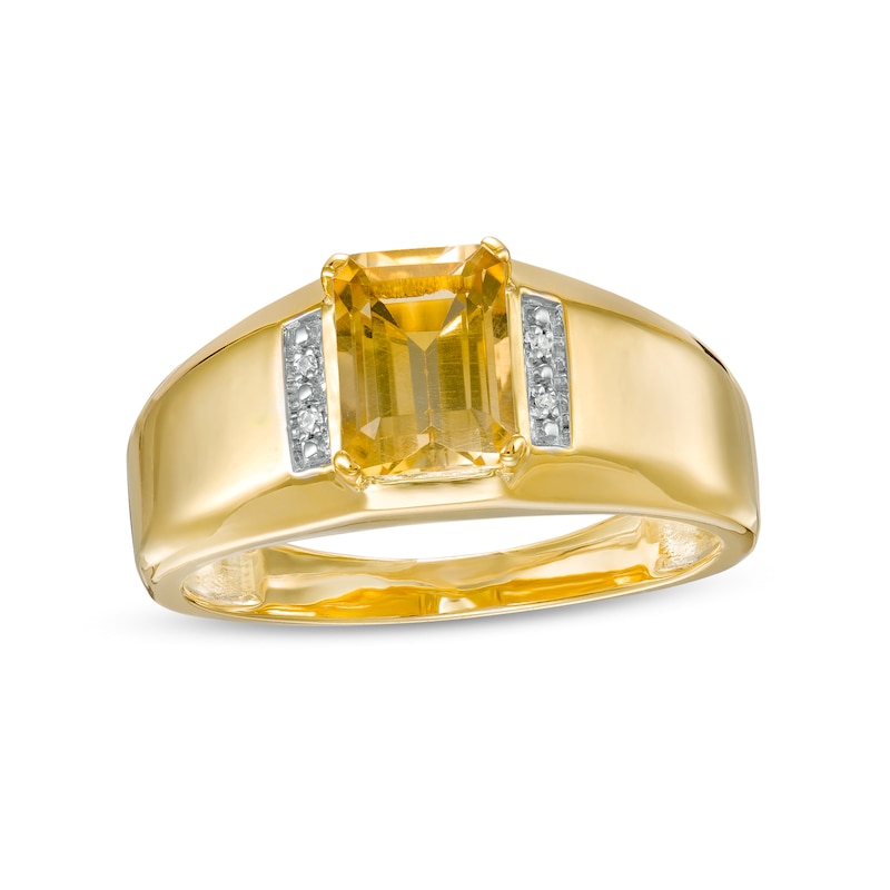 Men's Emerald-Cut Citrine and Diamond Accent Collar Ring in 10K Gold|Peoples Jewellers