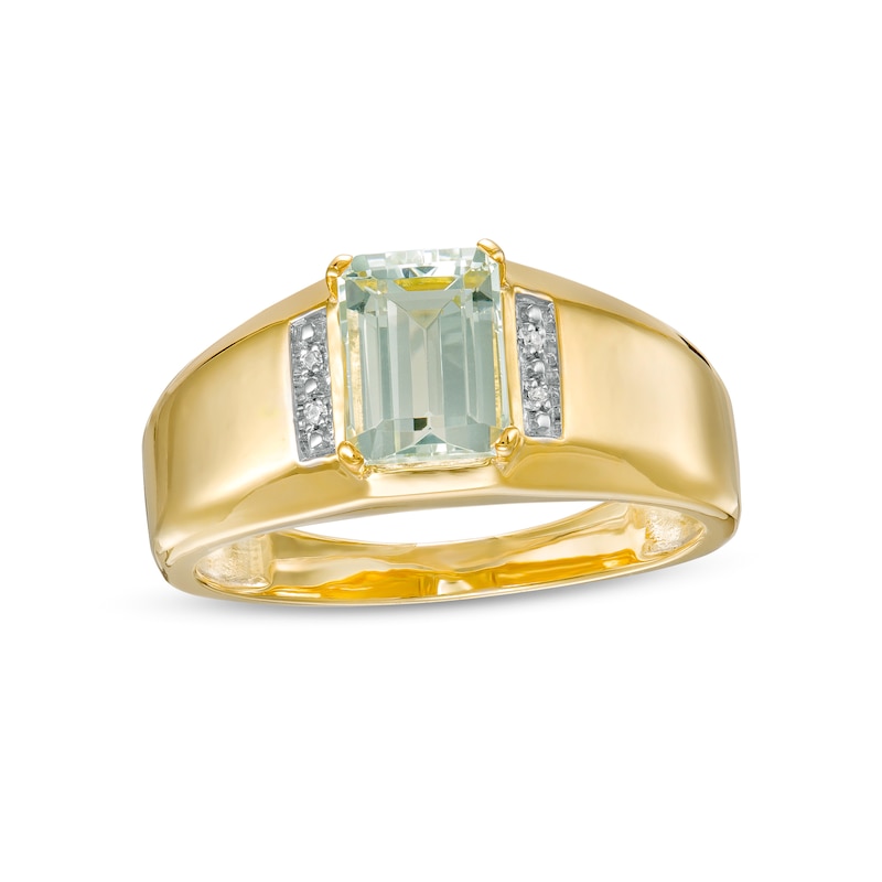 Men's Emerald-Cut Aquamarine and Diamond Accent Collar Ring in 10K Gold|Peoples Jewellers