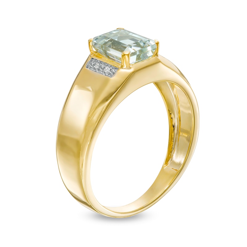 Main Image 3 of Men's Emerald-Cut Aquamarine and Diamond Accent Collar Ring in 10K Gold