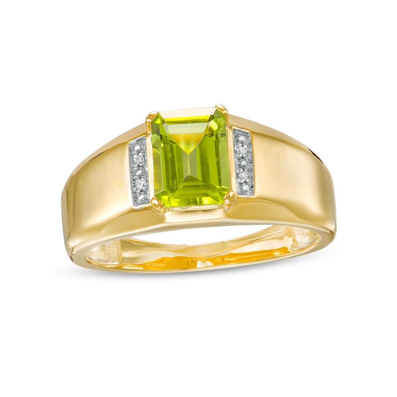 Men's Emerald-Cut Peridot and Diamond Accent Collar Ring in 10K Gold