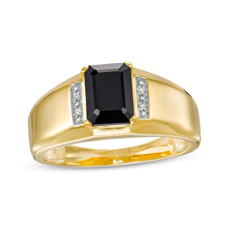Men's Emerald-Cut Onyx and Diamond Accent Collar Ring in 10K Gold|Peoples Jewellers