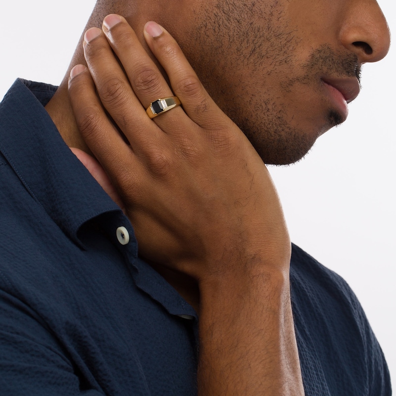 Men's Emerald-Cut Onyx and Diamond Accent Collar Ring in 10K Gold|Peoples Jewellers