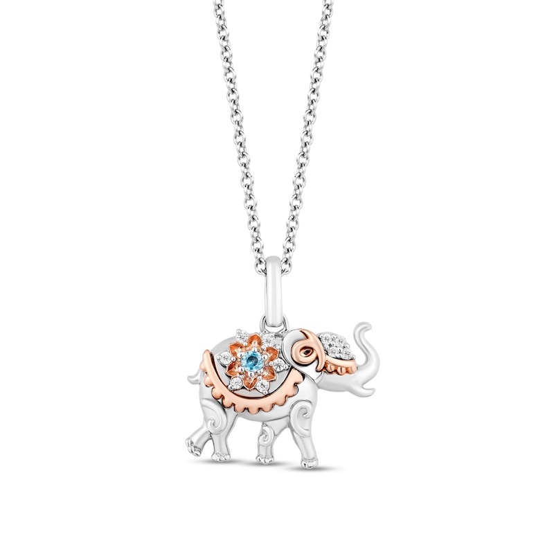 Enchanted Disney Jasmine Blue Topaz and 0.04 CT. T.W. Diamond Elephant Pendant in Sterling Silver with 10K Rose Gold