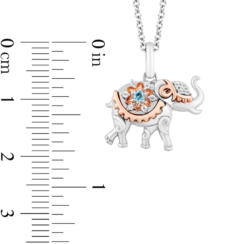 Enchanted Disney Jasmine Blue Topaz and 0.04 CT. T.W. Diamond Elephant Pendant in Sterling Silver with 10K Rose Gold