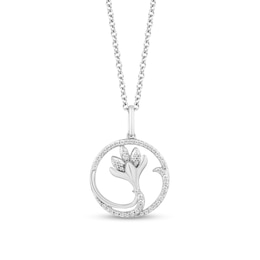 Enchanted Disney Elsa 0.18 CT. T.W. Diamond Flower in Circle Pendant in Sterling Silver - 19&quot;