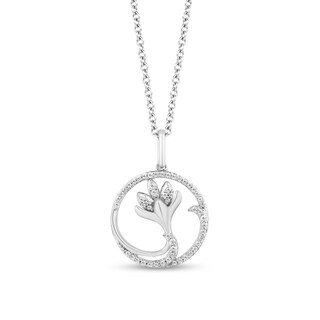 Enchanted Disney Elsa 0.18 CT. T.W. Diamond Flower in Circle Pendant in Sterling Silver - 19"