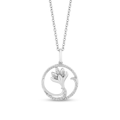 Enchanted Disney Elsa 0.18 CT. T.W. Diamond Flower in Circle Pendant in Sterling Silver - 19"