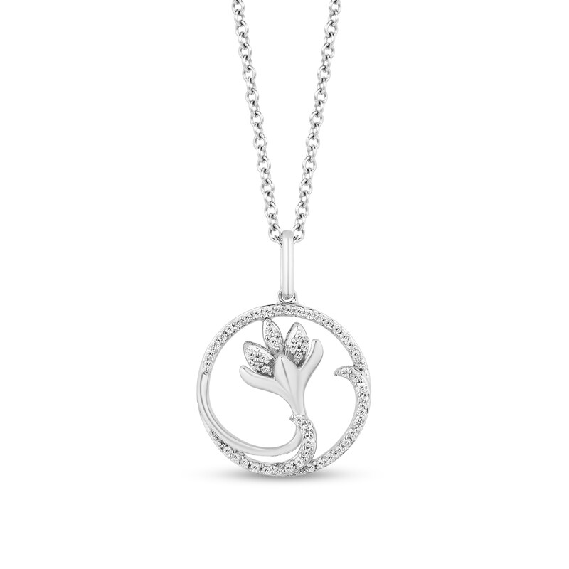 Enchanted Disney Elsa 0.18 CT. T.W. Diamond Flower in Circle Pendant in Sterling Silver - 19"