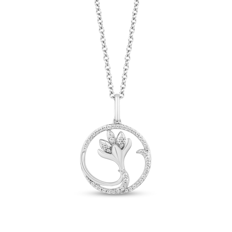 Enchanted Disney Elsa 0.18 CT. T.W. Diamond Flower in Circle Pendant in Sterling Silver - 19"|Peoples Jewellers