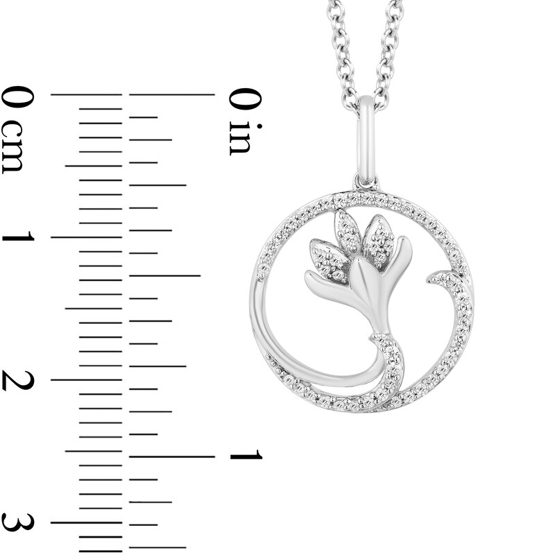 Enchanted Disney Elsa 0.18 CT. T.W. Diamond Flower in Circle Pendant in Sterling Silver - 19"