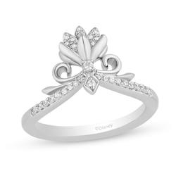 Enchanted Disney Elsa 0.145 CT. T.W. Diamond Flower Tiara Ring in Sterling Silver – Size 7