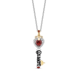 Enchanted Disney Villains Evil Queen Garnet and 0.085 CT. T.W. Diamond Key Pendant in Sterling Silver and 10K Gold- 19"