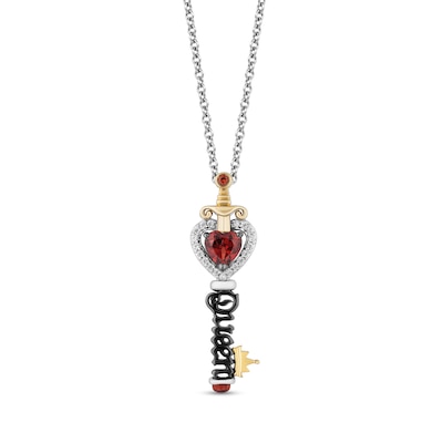 Enchanted Disney Villains Evil Queen Garnet and 0.085 CT. T.W. Diamond Key Pendant in Sterling Silver and 10K Gold- 19"
