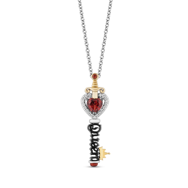 Enchanted Disney Villains Evil Queen Garnet and 0.085 CT. T.W. Diamond Key Pendant in Sterling Silver and 10K Gold- 19"