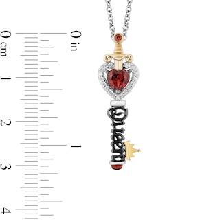 Enchanted Disney Villains Evil Queen Garnet and 0.085 CT. T.W. Diamond Key Pendant in Sterling Silver and 10K Gold- 19"