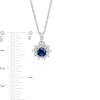 Thumbnail Image 2 of Blue and White Lab-Created Sapphire Sunburst Frame Pendant and Stud Earrings Set in 10K White Gold