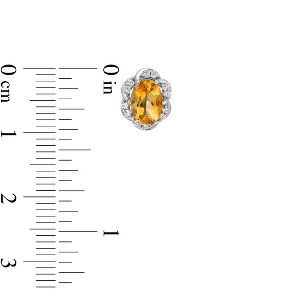 Oval Citrine and White Lab-Created Sapphire Scallop Frame Floral Pendant and Stud Earrings Set in Sterling Silver