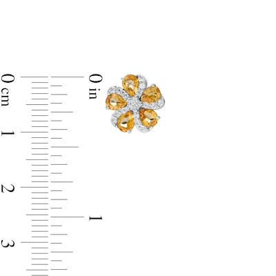 Pear-Shaped Citrine and White Lab-Created Sapphire Swirl Flower Stud Earrings in Sterling Silver