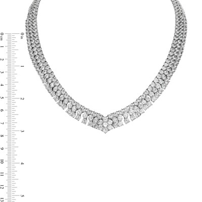 White Lab-Created Sapphire Graduated Triple Row Bib Necklace in Sterling Silver