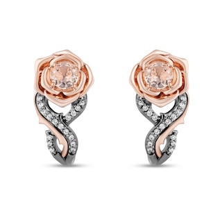 Enchanted Disney Aurora Morganite and 0.085 CT. T.W. Diamond Rose Drop Earrings in Sterling Silver and 10K Rose Gold