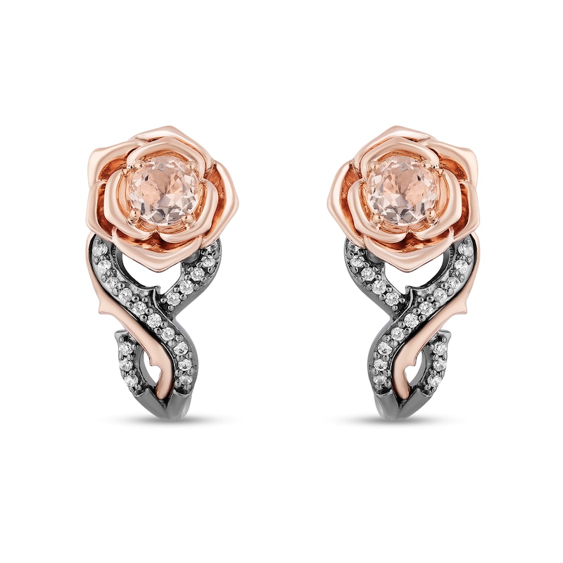 Enchanted Disney Aurora Morganite and 0.085 CT. T.W. Diamond Rose Drop Earrings in Sterling Silver and 10K Rose Gold
