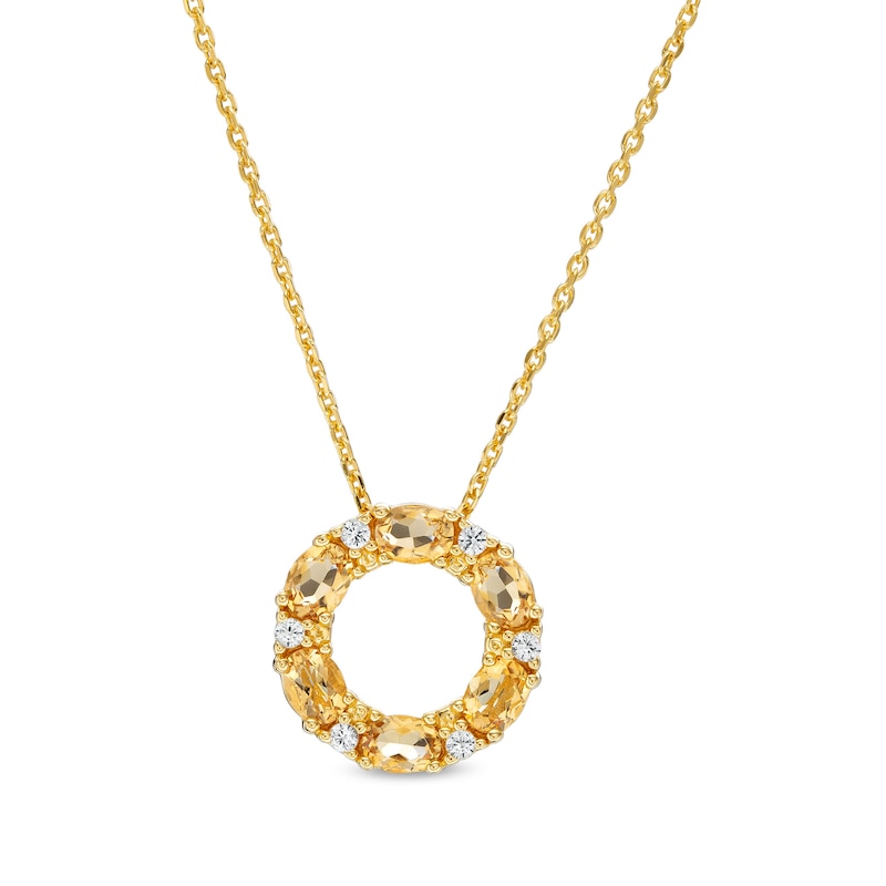 Oval Citrine and White Lab-Created Sapphire Beaded Alternating Open Circle Pendant in 14K Gold Over Silver|Peoples Jewellers