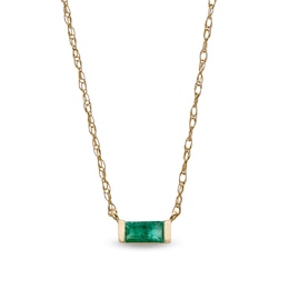 Baguette Emerald Solitaire Necklace in 10K Gold